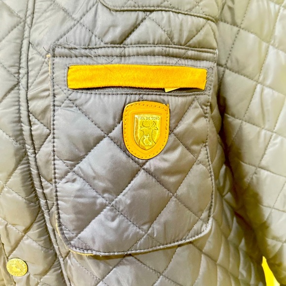 Piel de Toro Sevilla Quilted Utility barn Jacket Navy & Tan leather trim size xl - Picture 9 of 12